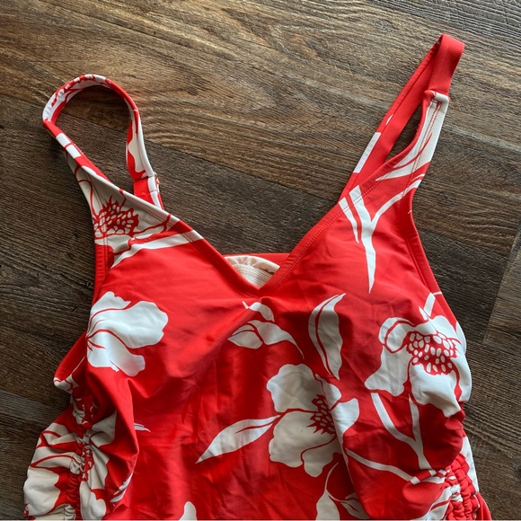 Kona Sol Red Floral Cinch Side Tie One Piece Swimsuit - Picture 10 of 12